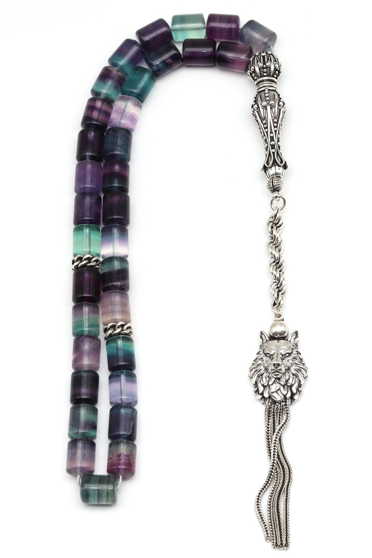 Florit Doğal Taş Tesbih 925 Ayar Gümüş 8 x 10 mm Kapsül Kesim