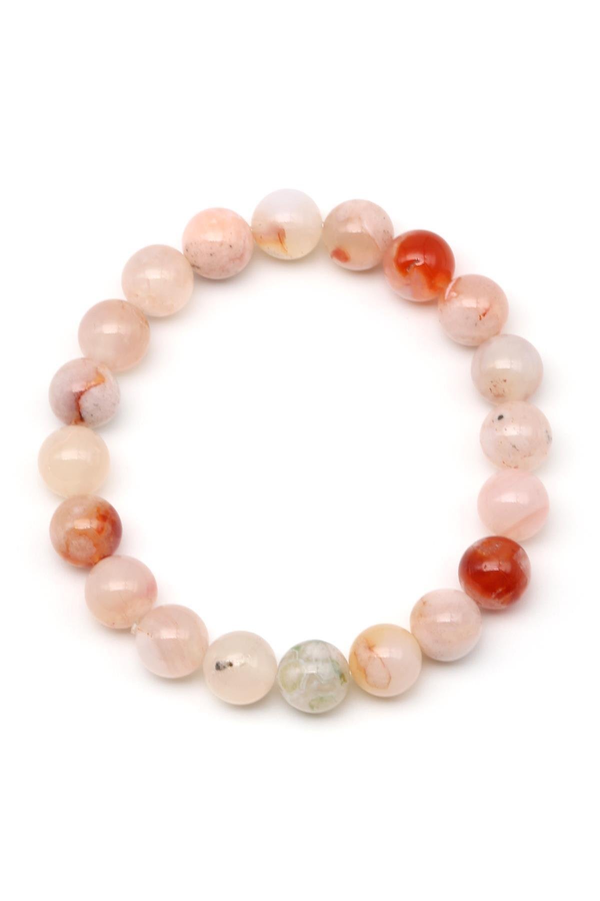 Flower Agate Doğal Taş Bileklik 10 mm Küre Kesim