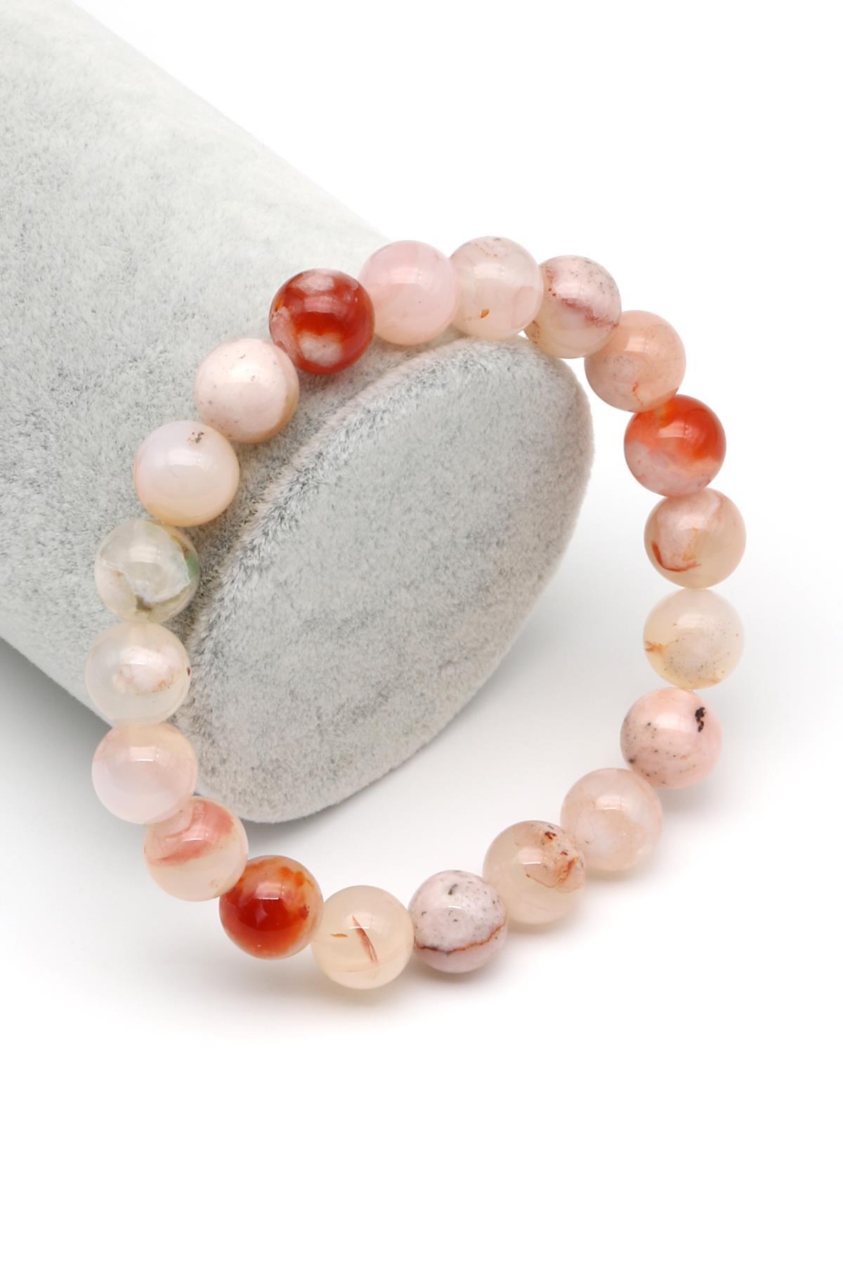 Flower Agate Doğal Taş Bileklik 10 mm Küre Kesim