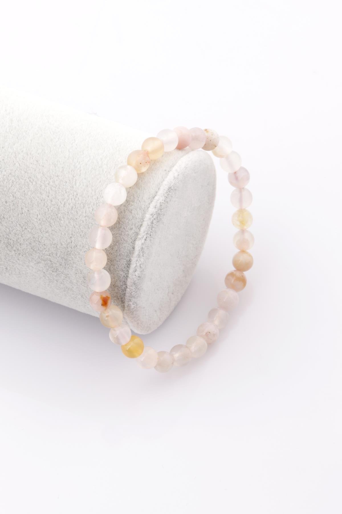 Flower Agate Doğal Taş Bileklik 6 mm Küre Kesim