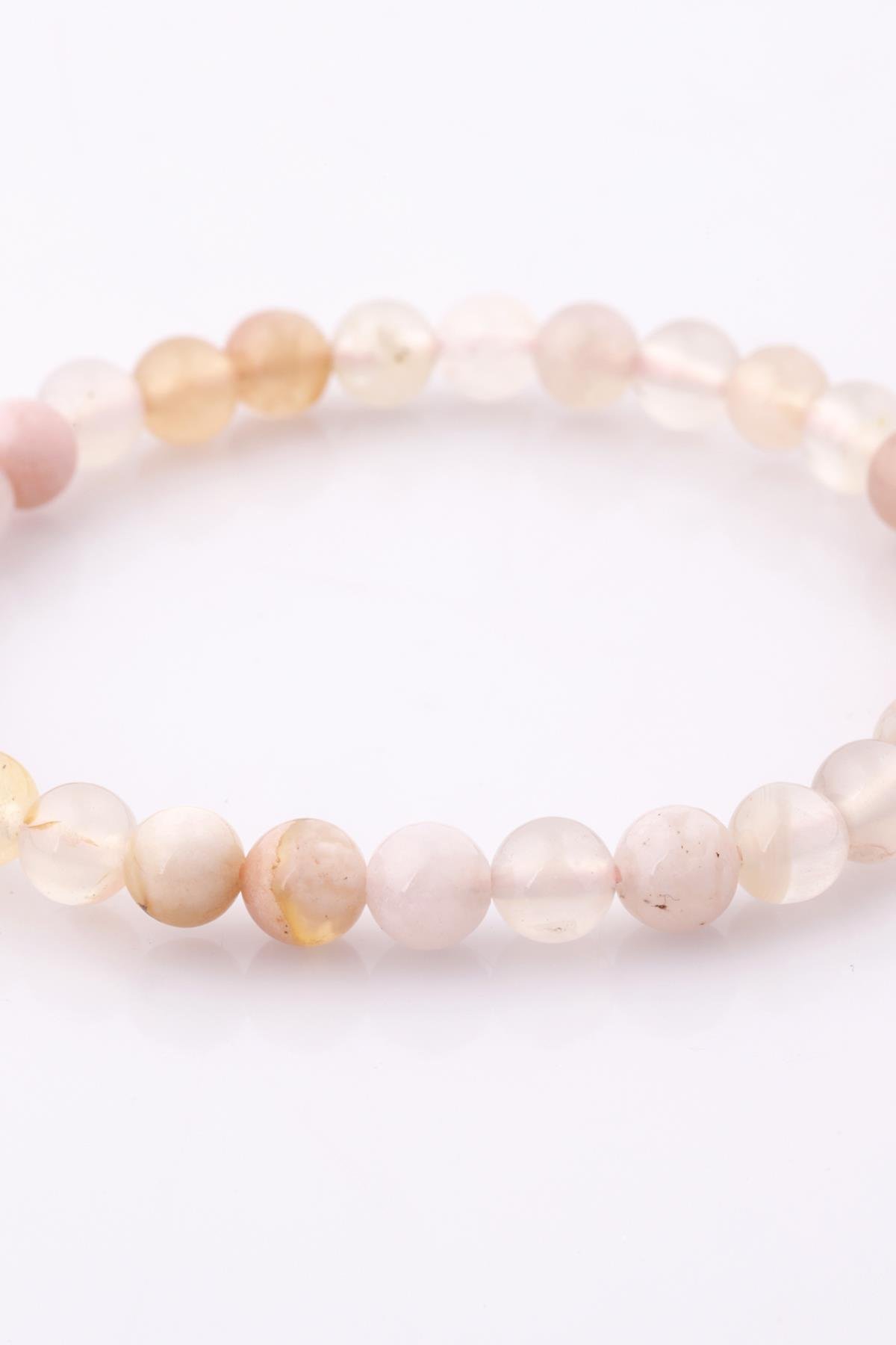 Flower Agate Doğal Taş Bileklik 6 mm Küre Kesim