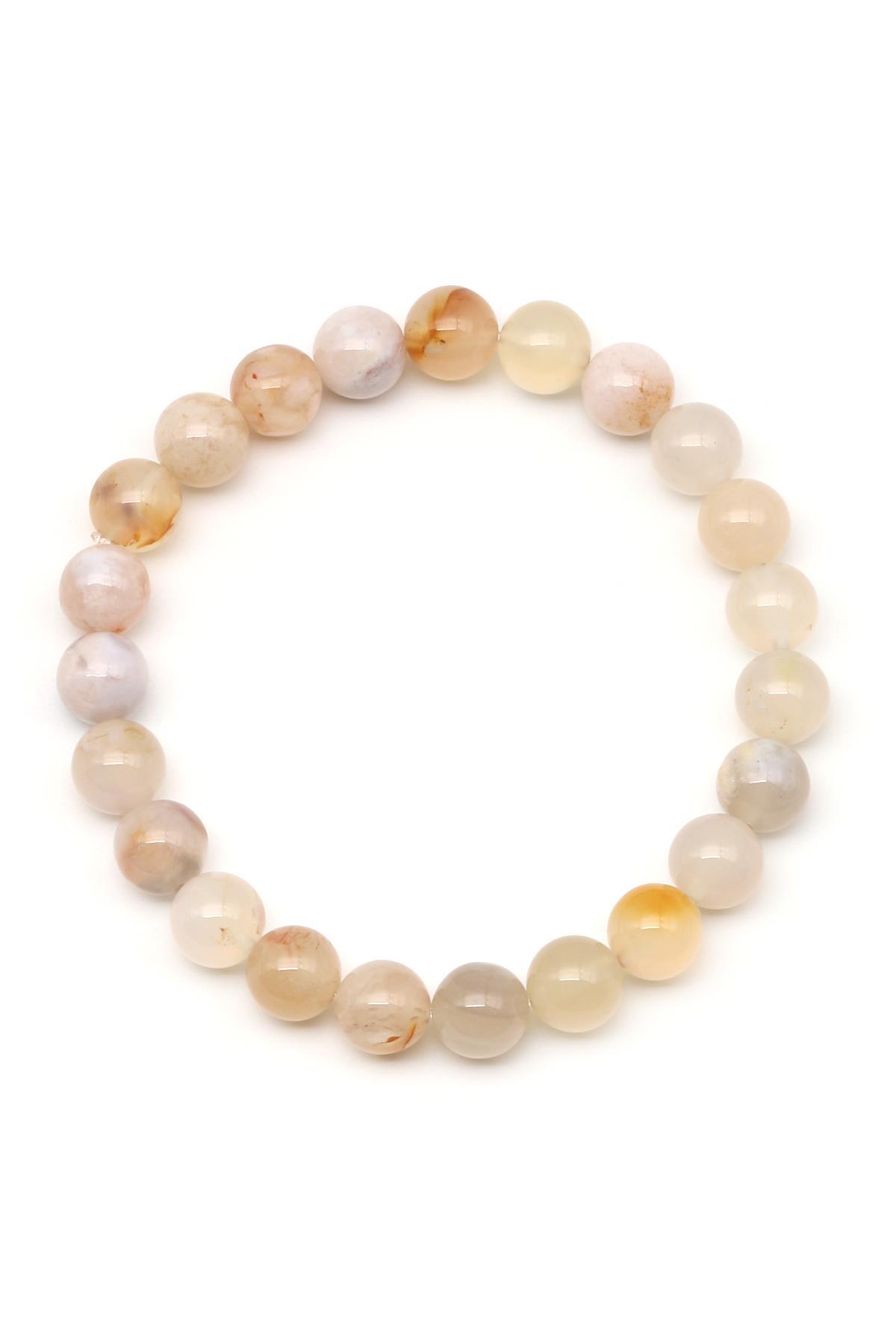 Flower Agate Doğal Taş Bileklik 8 mm Küre Kesim