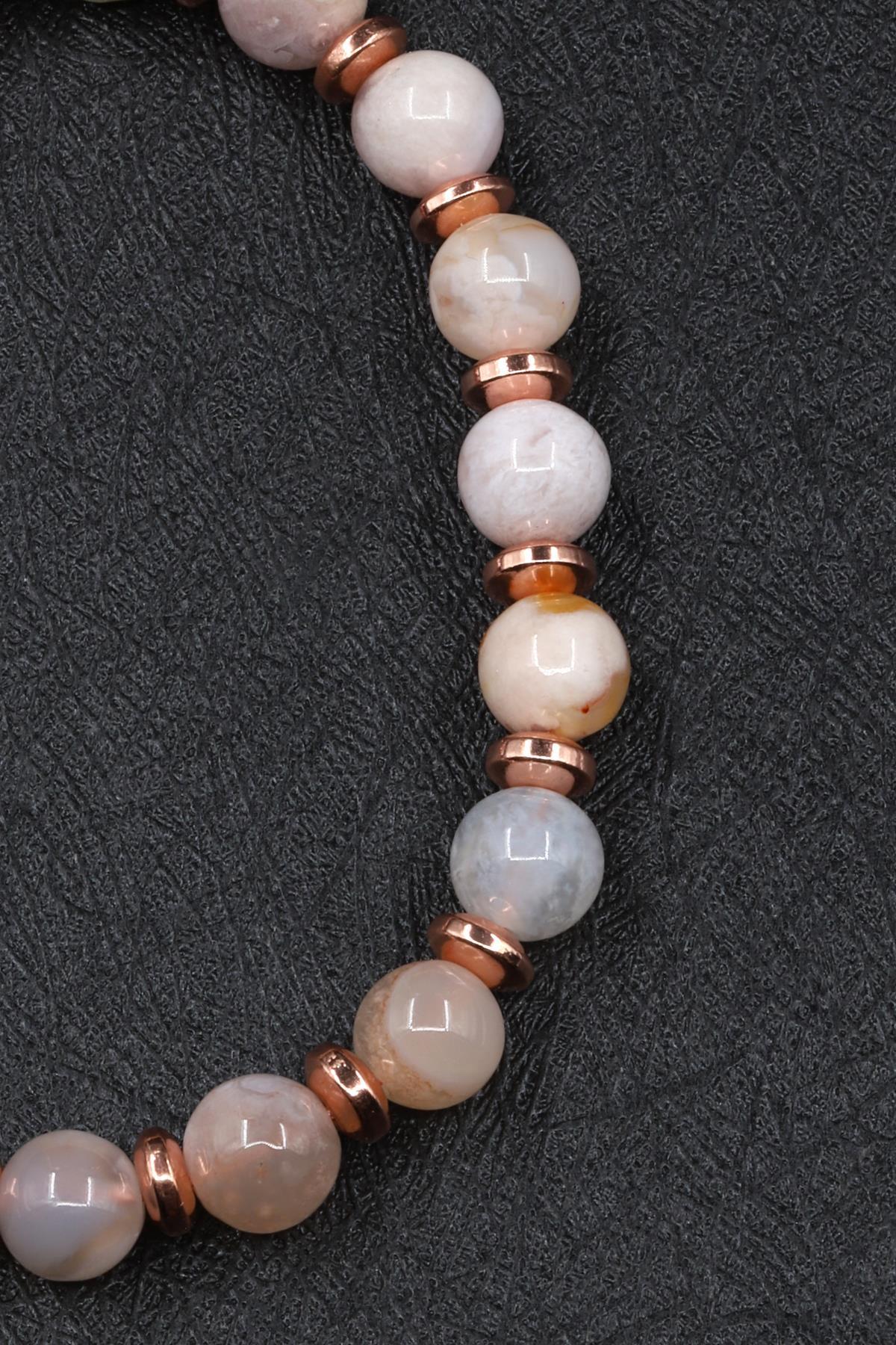 Flower Agate Doğal Taş Makrome Örme Bileklik