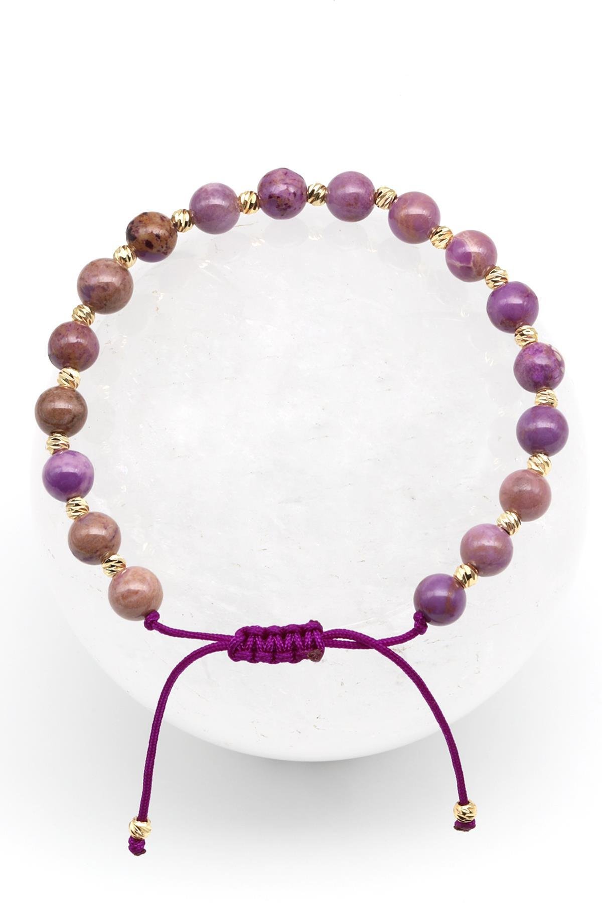 Fosfosiderit Doğal Taş Makrome Örme Bileklik Küre Kesim