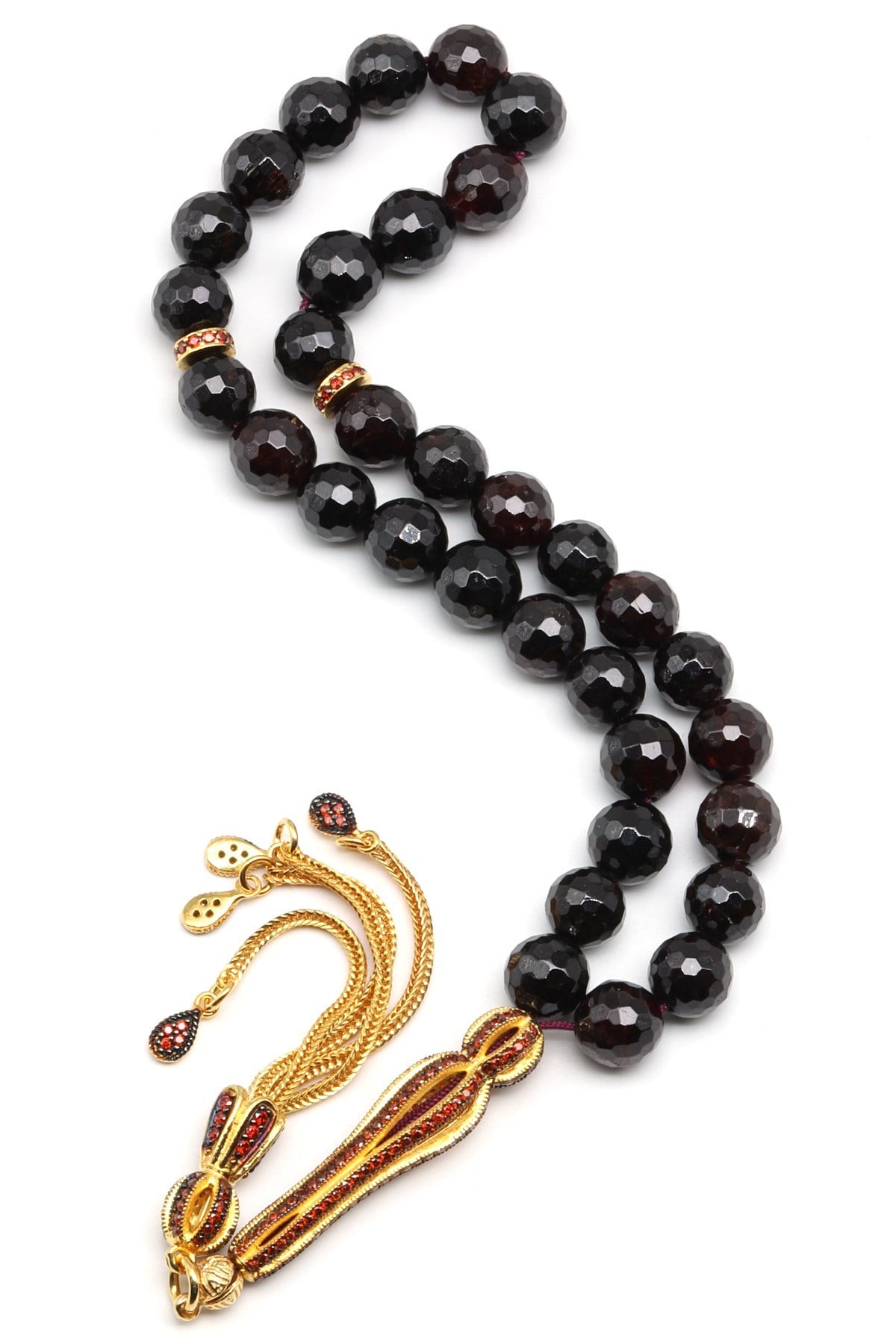 Garnet Doğal Taş 925 Ayar Gümüş 8 mm Küre Kesim Tesbih - T-1929