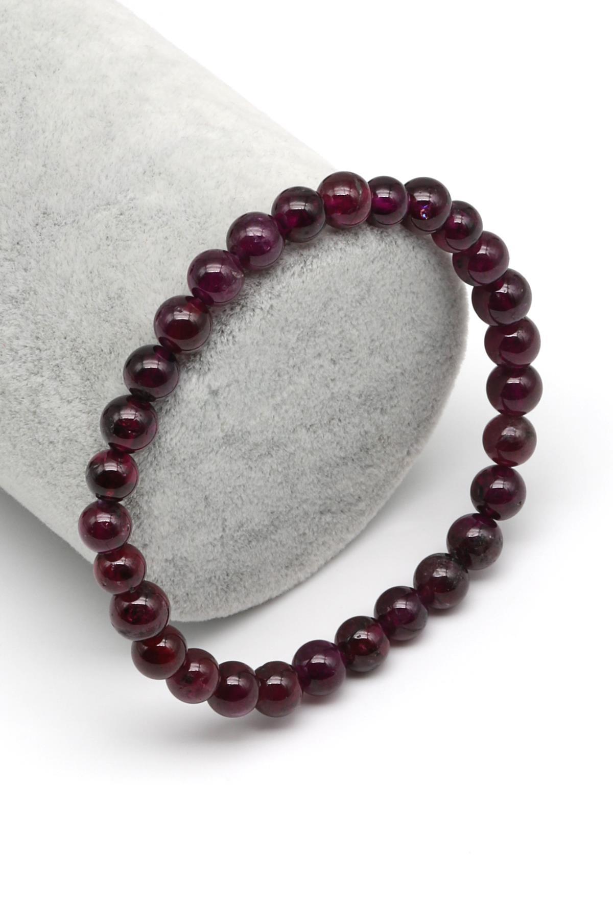 Garnet Doğal Taş Bileklik 6 mm Küre Kesim