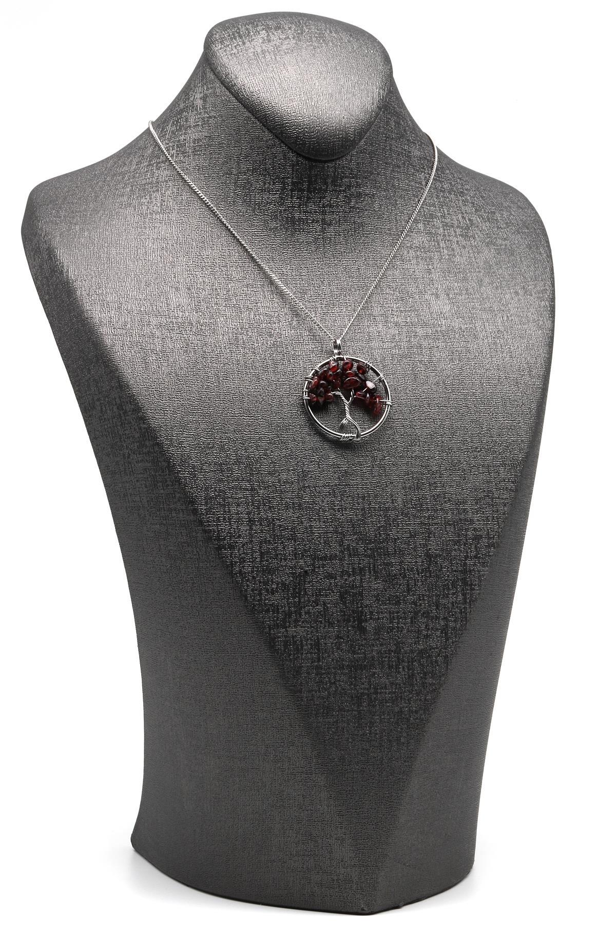 Garnet Doğal Taş Tel Sarmalı Hayat Ağacı Kolye