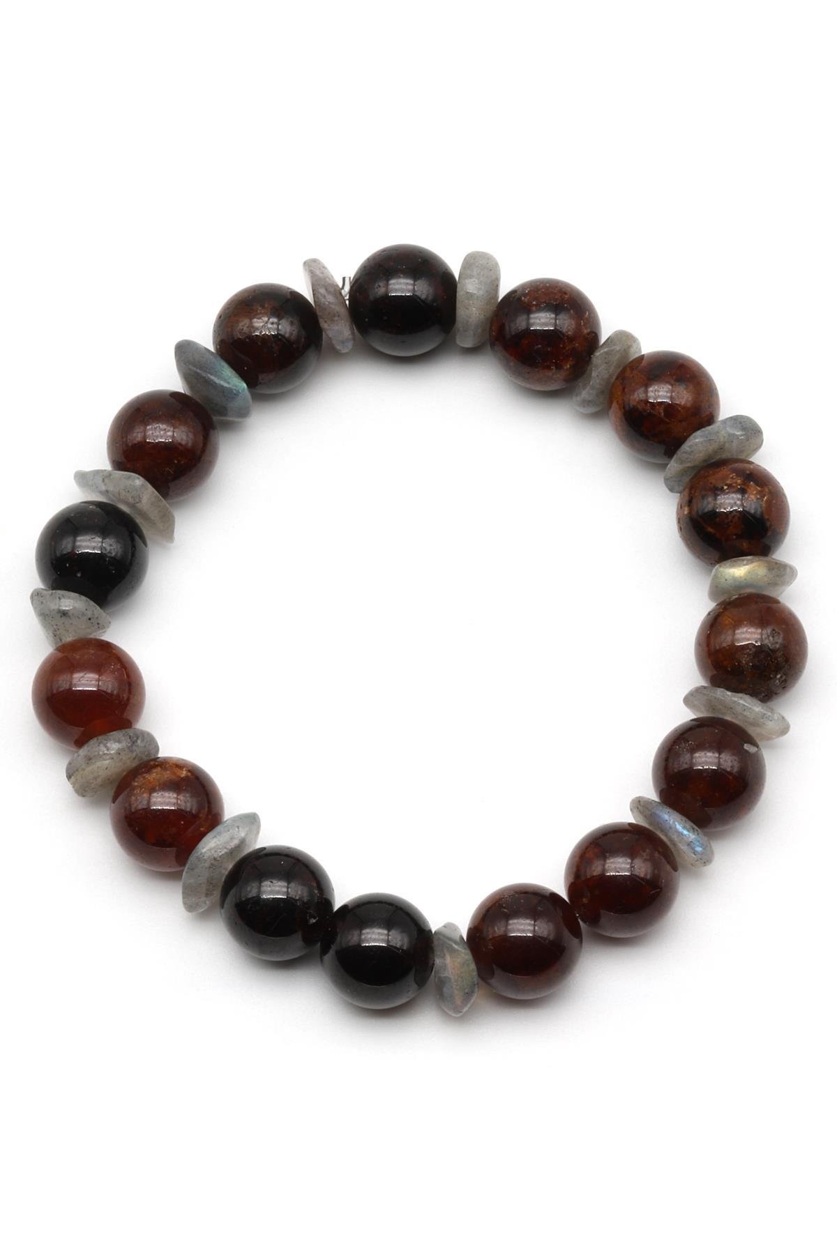 Garnet-Labradorit Doğal Taş Tasarım Bileklik 10 mm Küre Kesim