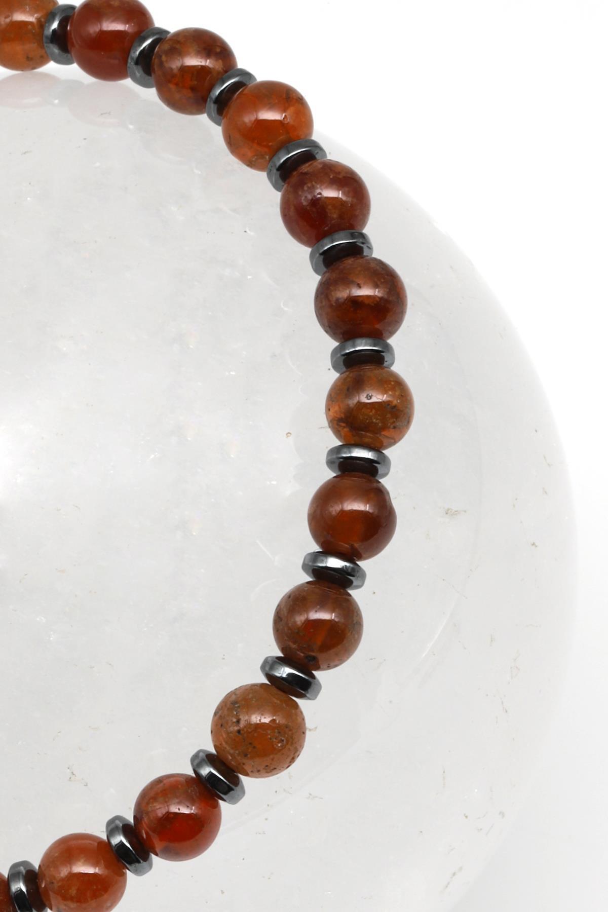 Garnet - Lal Doğal Taş Makrome Örme Bileklik Küre Kesim