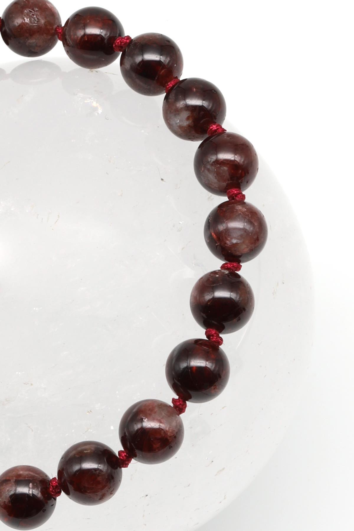 Garnet - Lal Doğal Taş Makrome Örme Bileklik