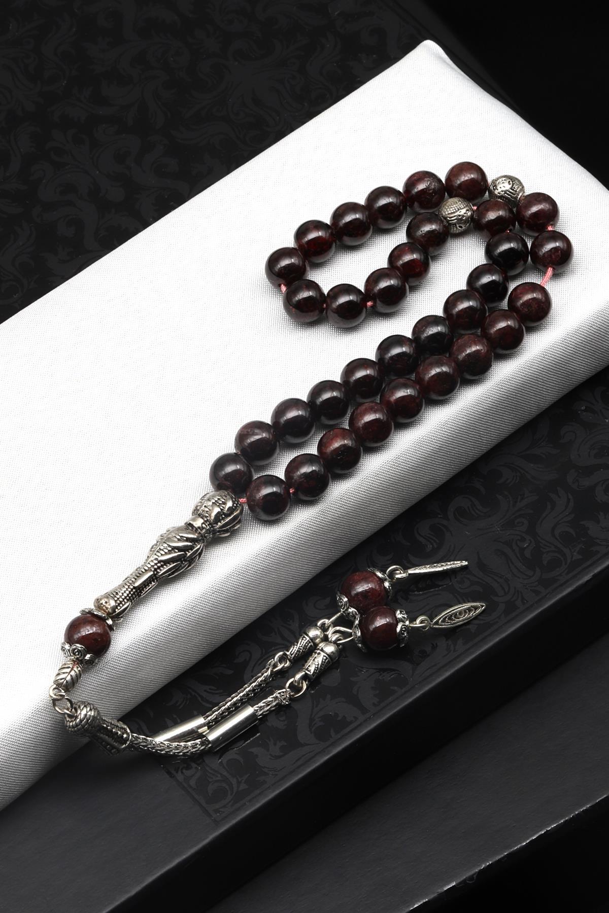 Garnet-Lal Doğal Taş Tesbih 8 mm Küre Kesim