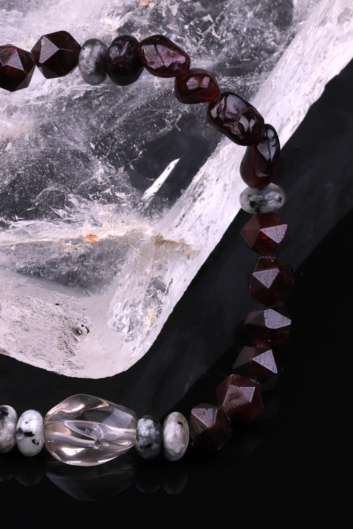 Garnet Lal - Jasper - Kristal Kuvars Doğal Taş Tasarım Bileklik