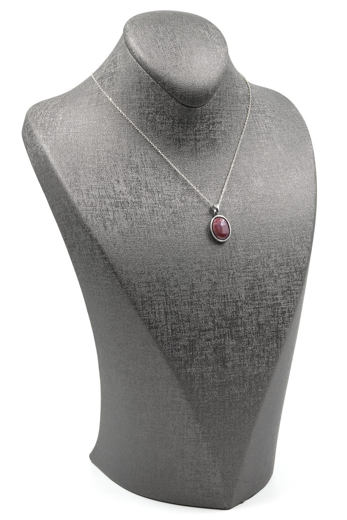 Glass Filled Ruby ( Yakut ) Doğal Taş 925 Ayar Gümüş Kolye