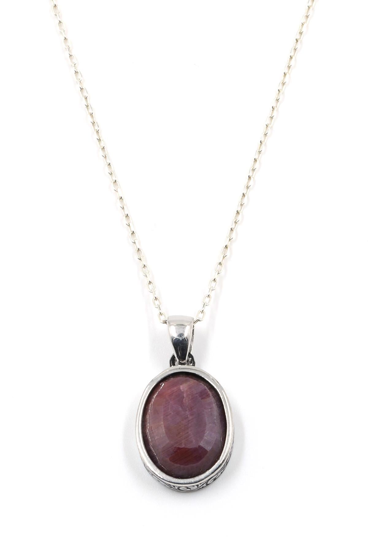 Glass Filled Ruby ( Yakut ) Doğal Taş 925 Ayar Gümüş Kolye