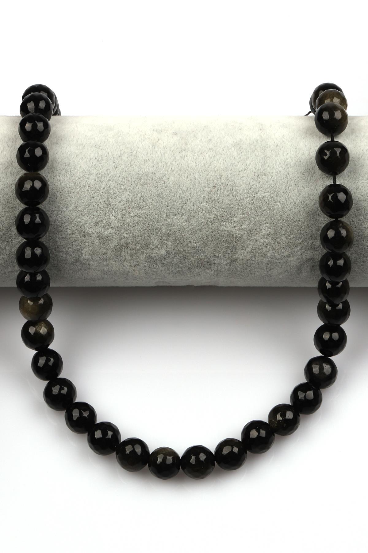 Gold Obsidyen Doğal Taş Dizi 10 mm Fasetli Küre Kesim