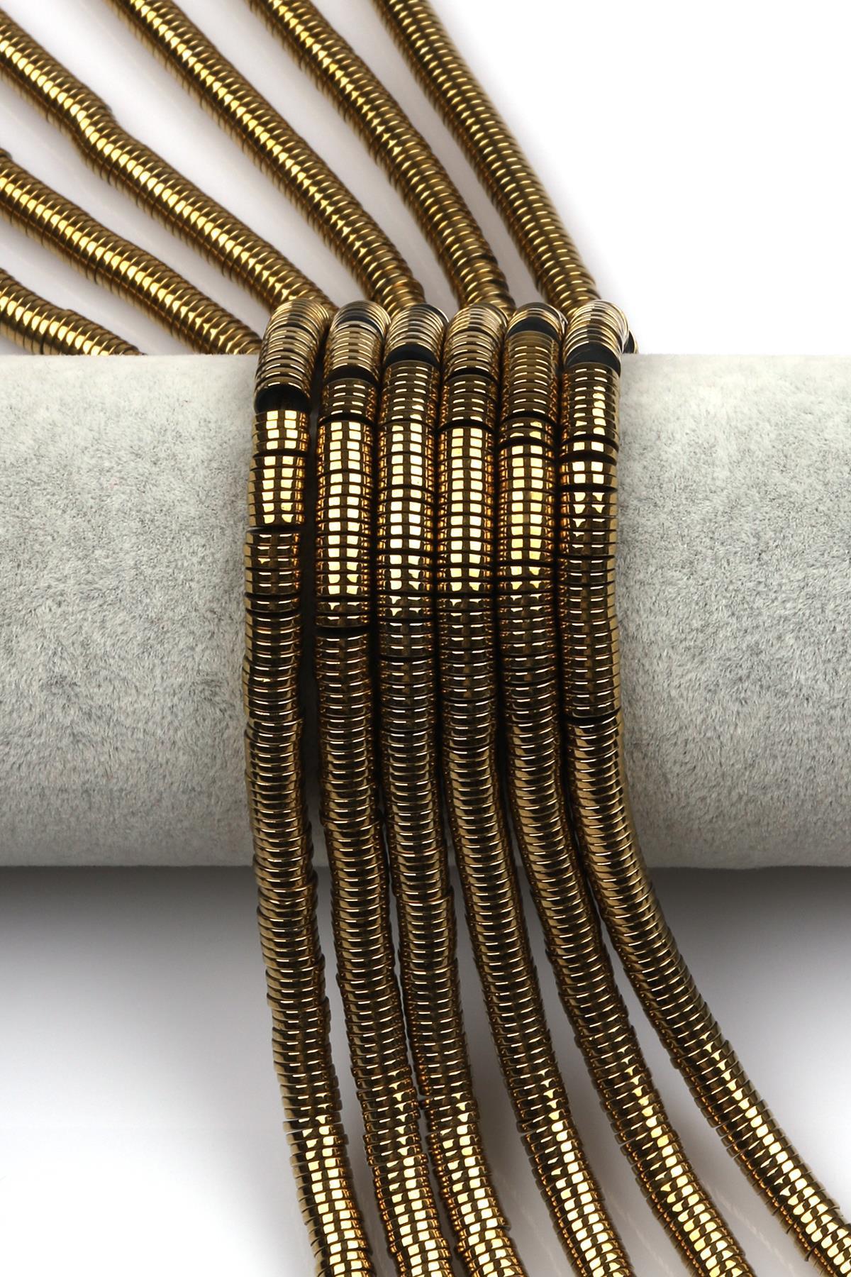 Gold Renk Hematit Dizi 1 x 6 mm Pul Kesim