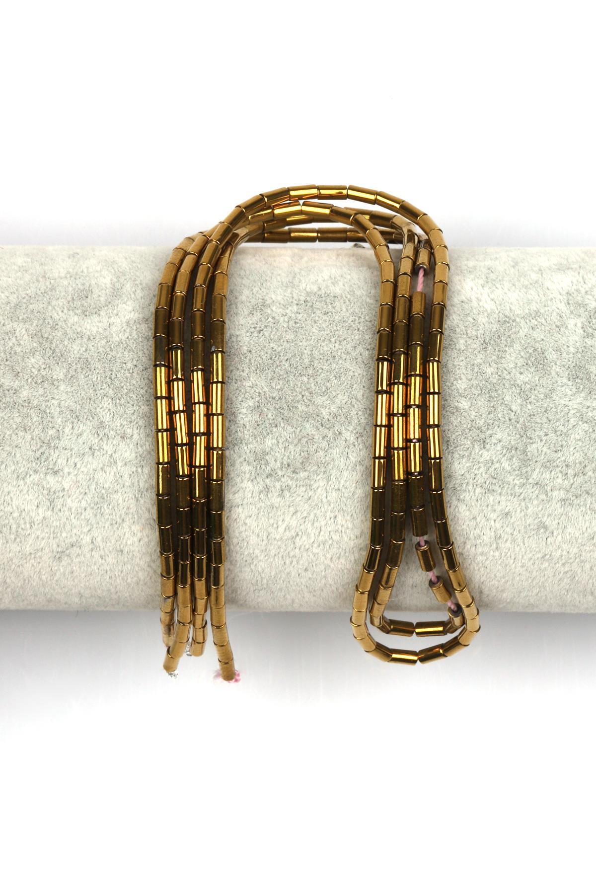 Gold Renk Hematit Dizi 2 x 4 mm Boru Kesim