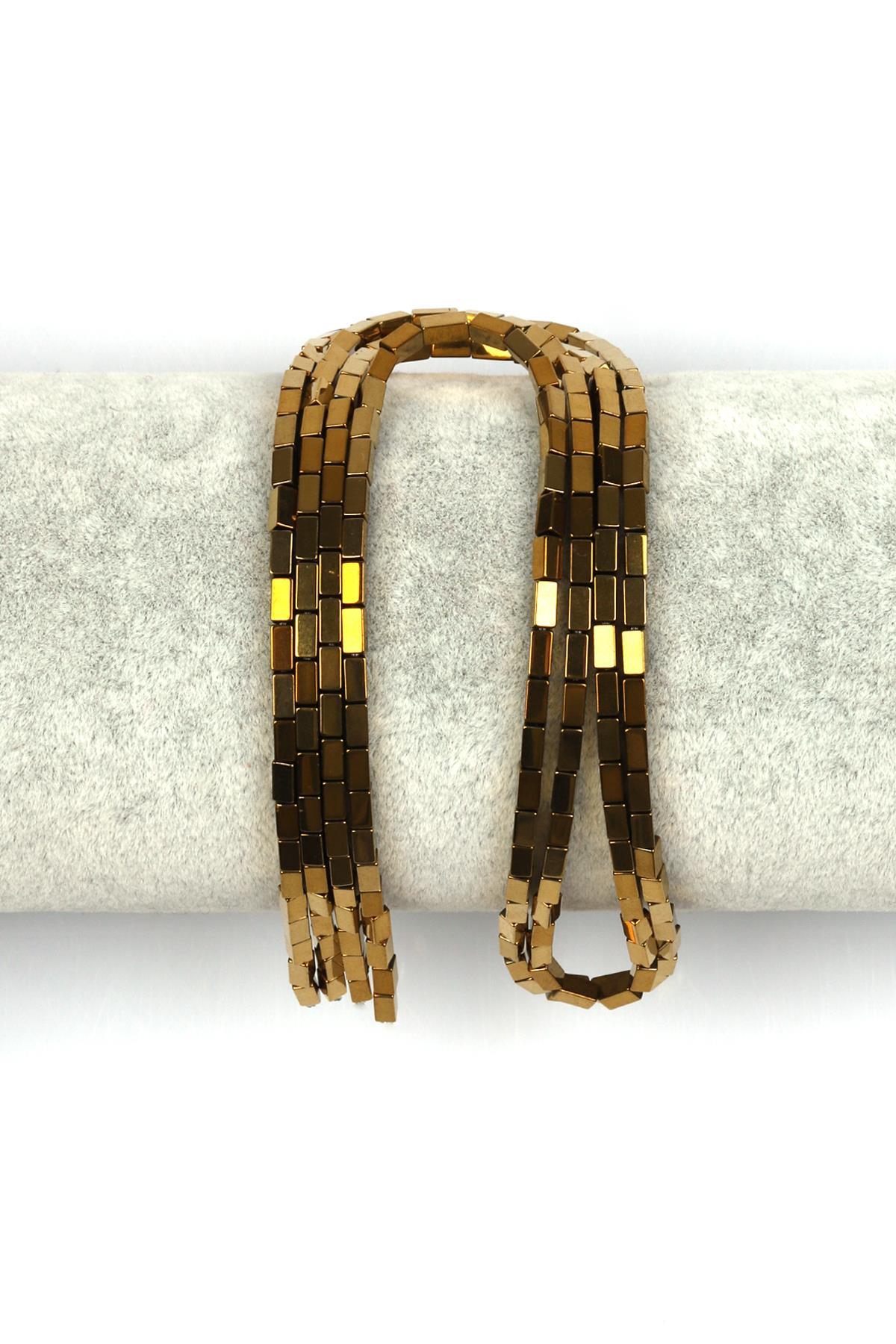 Gold Renk Hematit Dizi 2 x 4 mm Boru Kesim