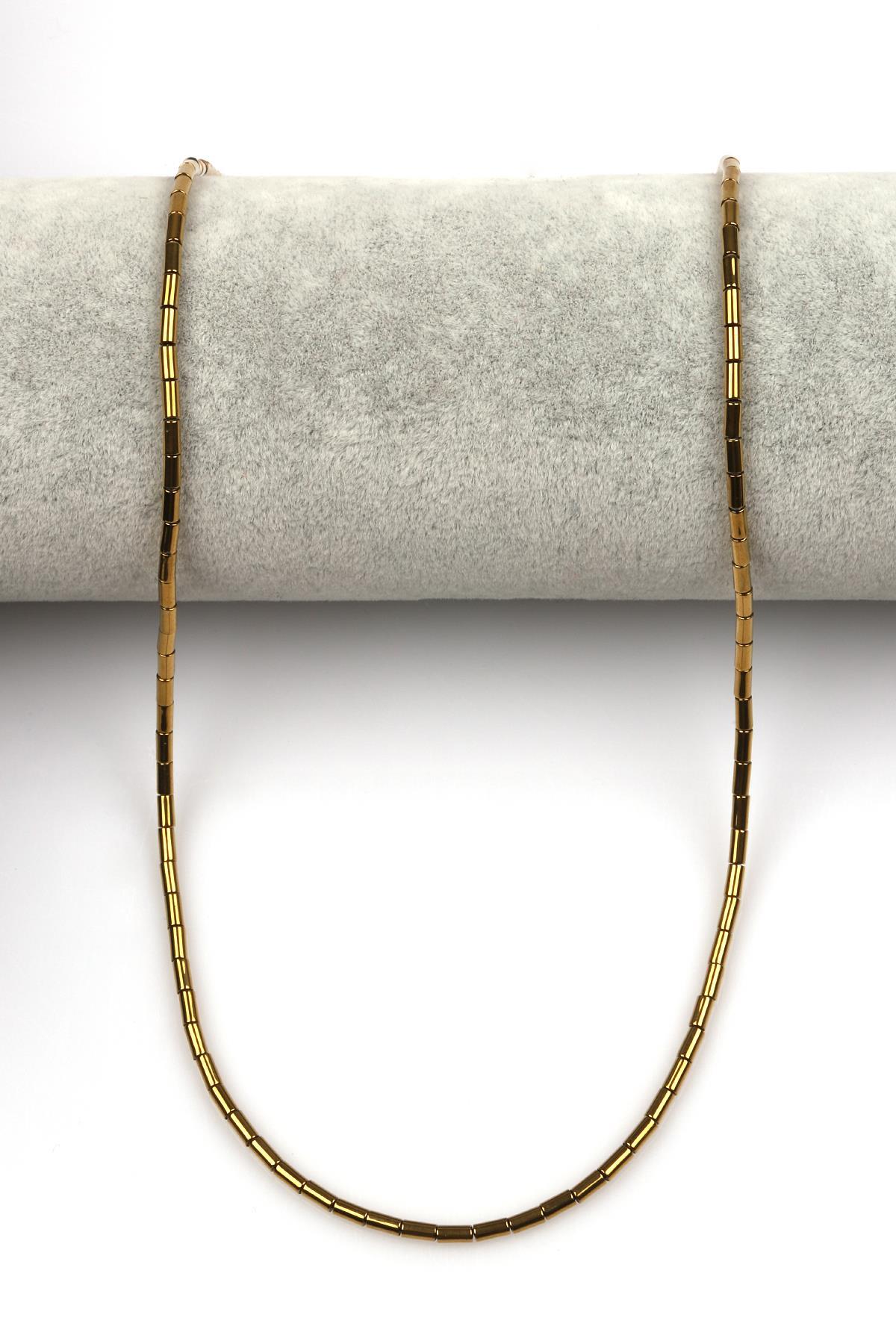 Gold Renk Hematit Dizi 2 x 4 mm Boru Kesim