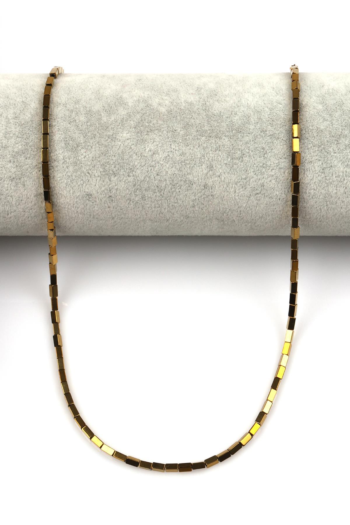 Gold Renk Hematit Dizi 2 x 4 mm Boru Kesim