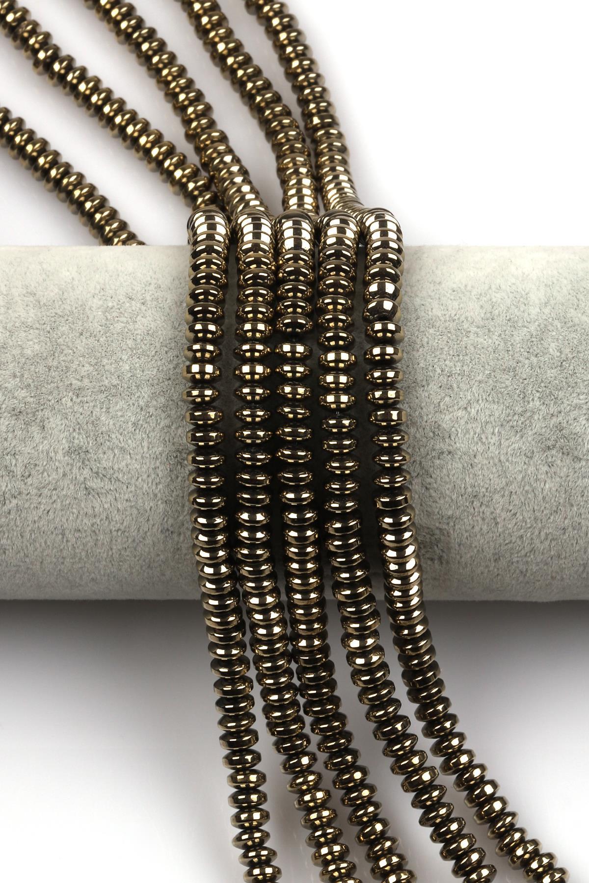 Gold Renkli Hematit Dizi 3 x 6 mm Rondel Kesim