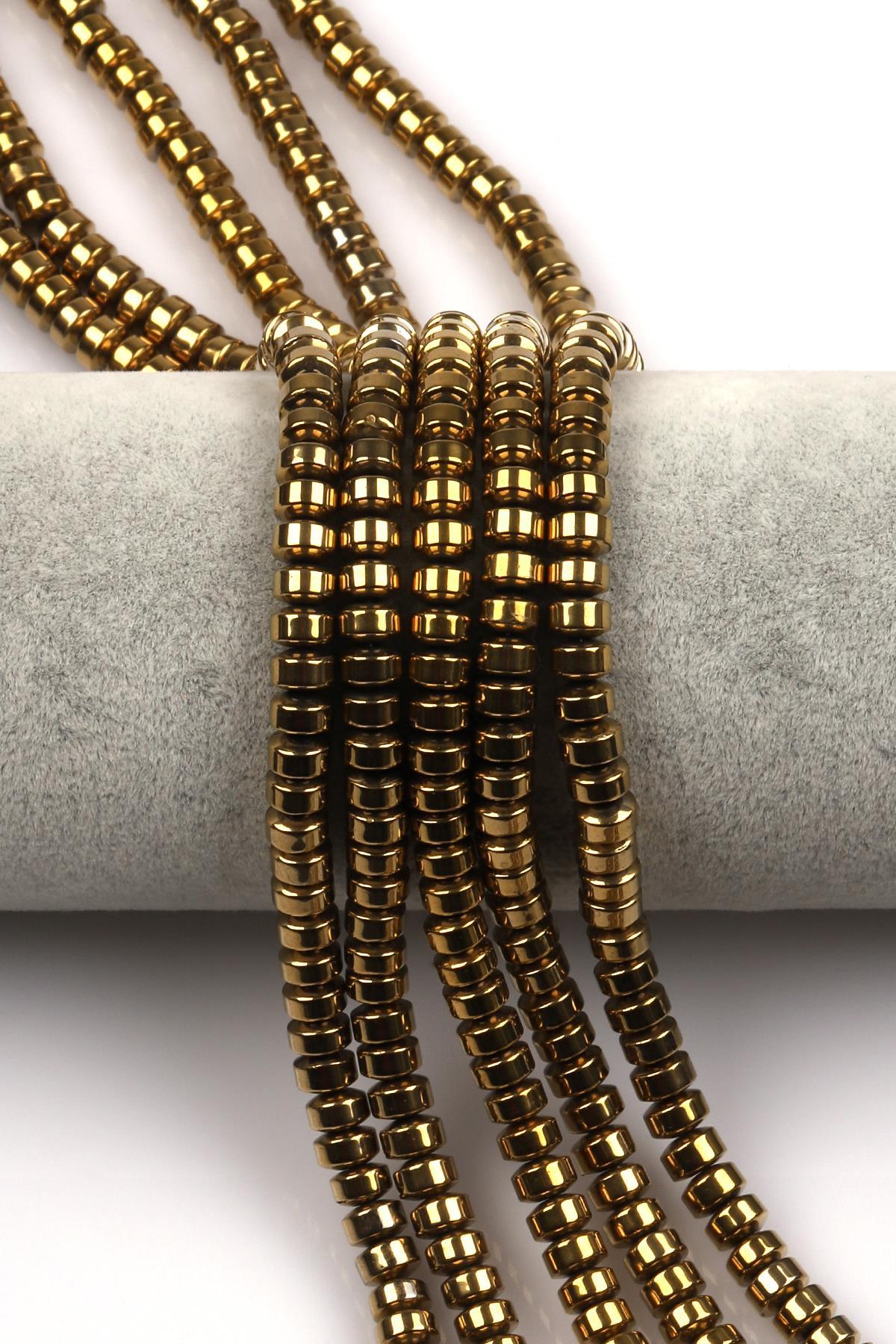 Gold Renkli Hematit Dizi 4 x 6 mm Rondel Kesim