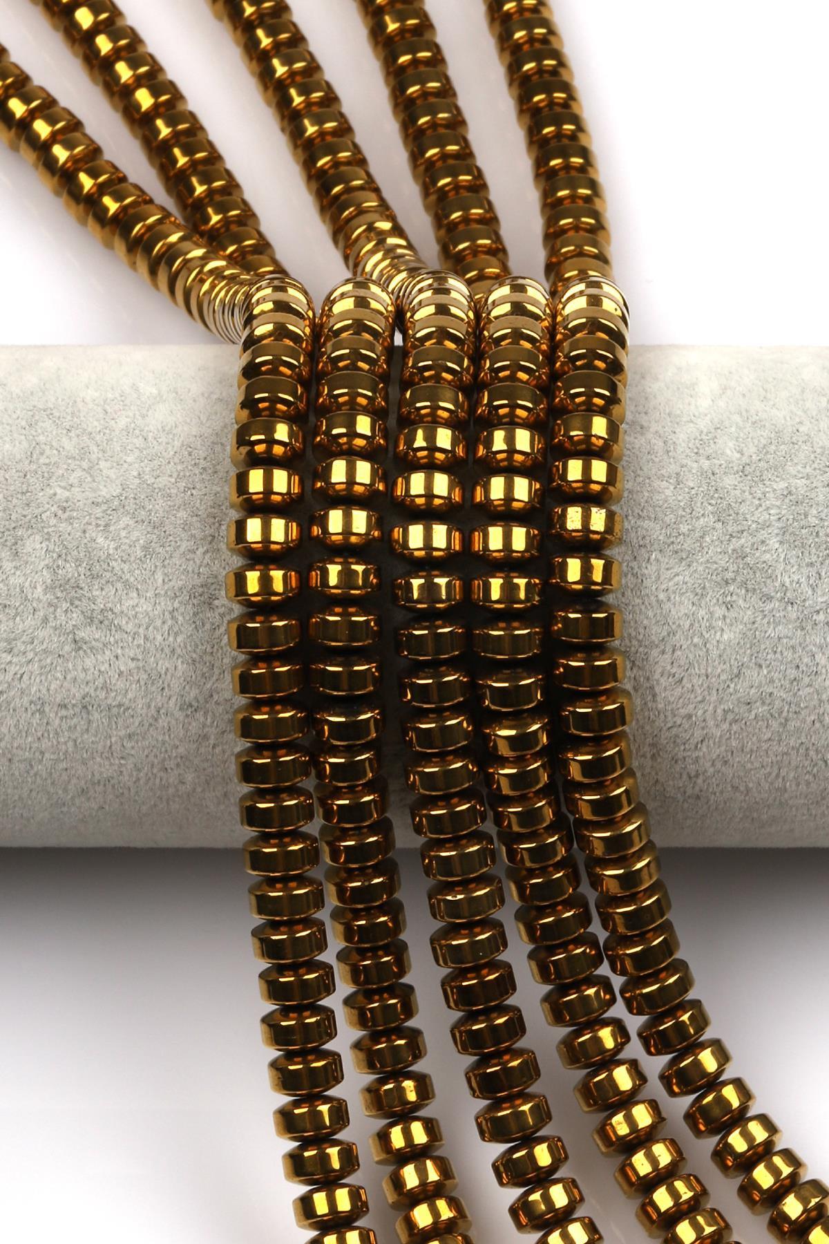 Gold Renkli Hematit Dizi 4 x 8 mm Rondel Kesim