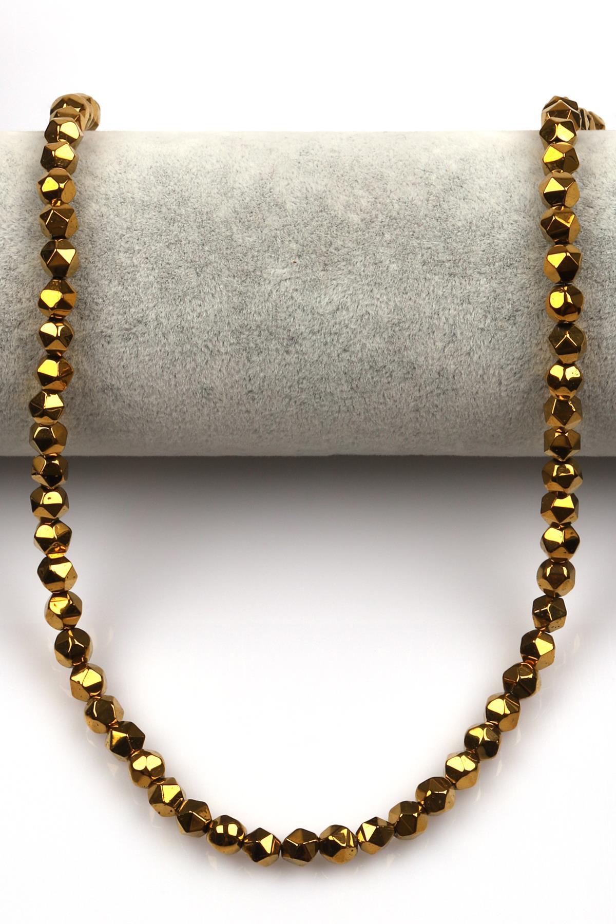 Gold Renkli Hematit Dizi 5 x 6 mm Burgulu Kesim