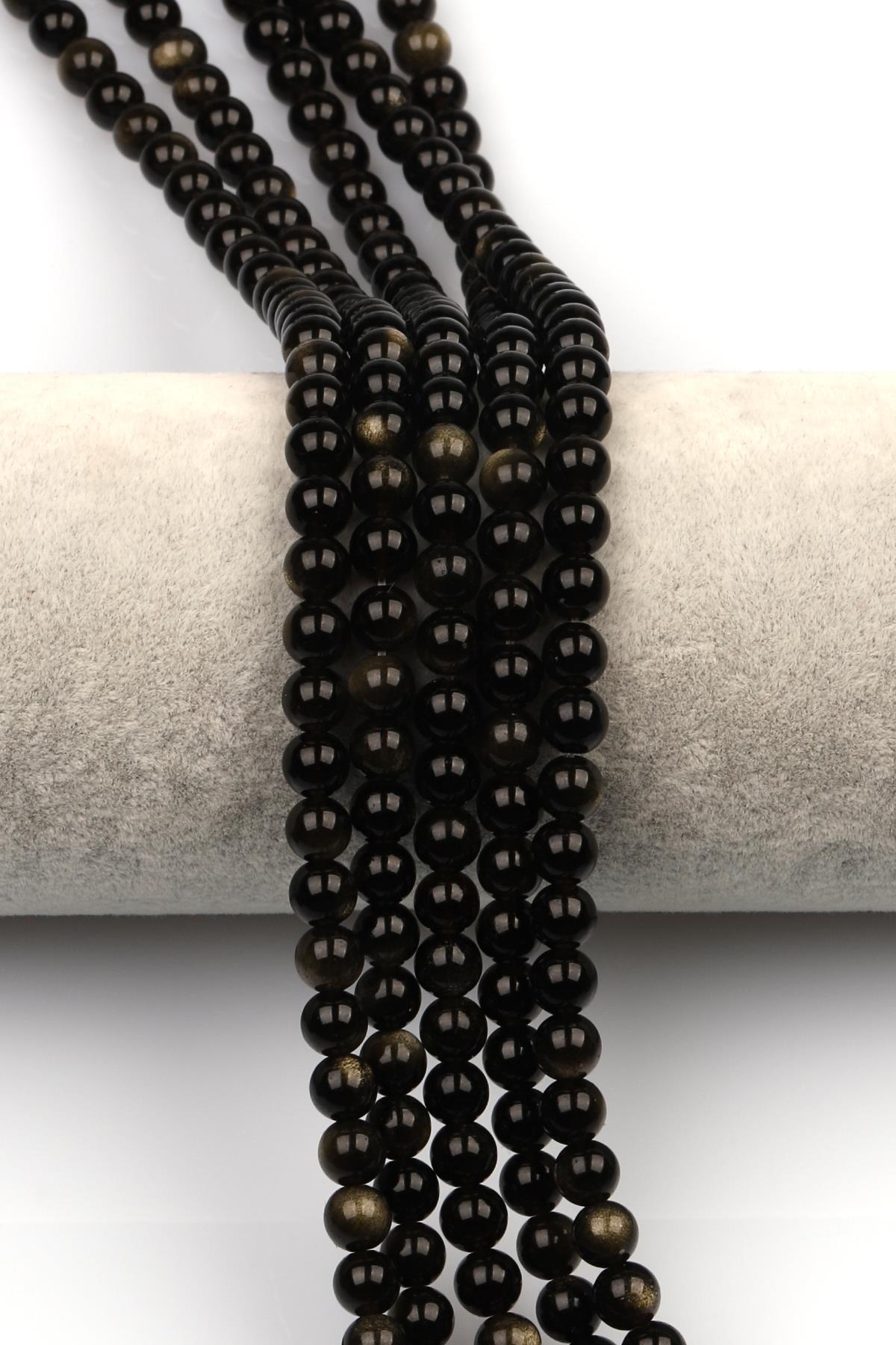 Golden Obsidyen (A Kalite) Doğal Taş Dizi 6 mm Küre Kesim