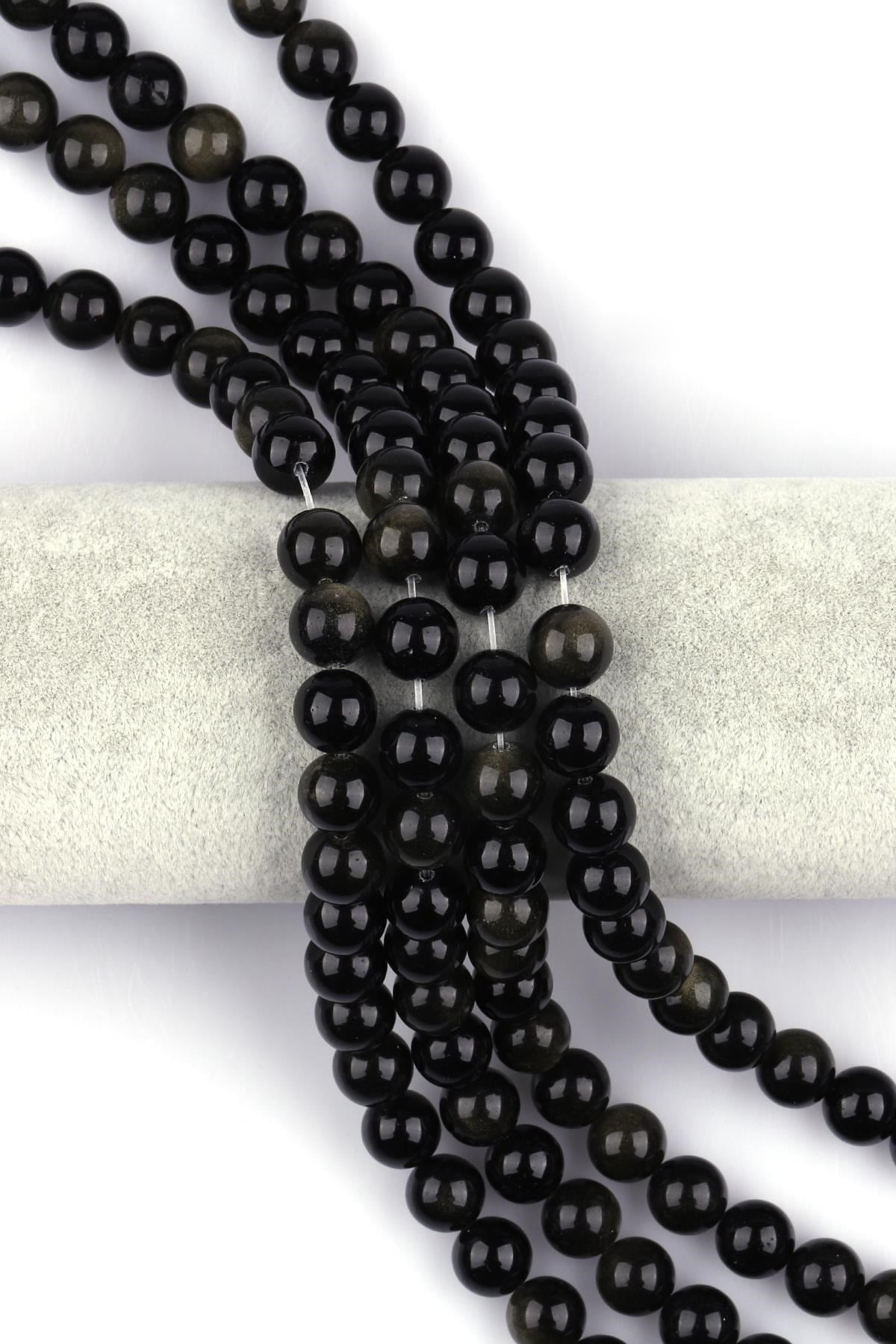 Golden Obsidyen Doğal Taş Dizi 10 mm Küre Kesim
