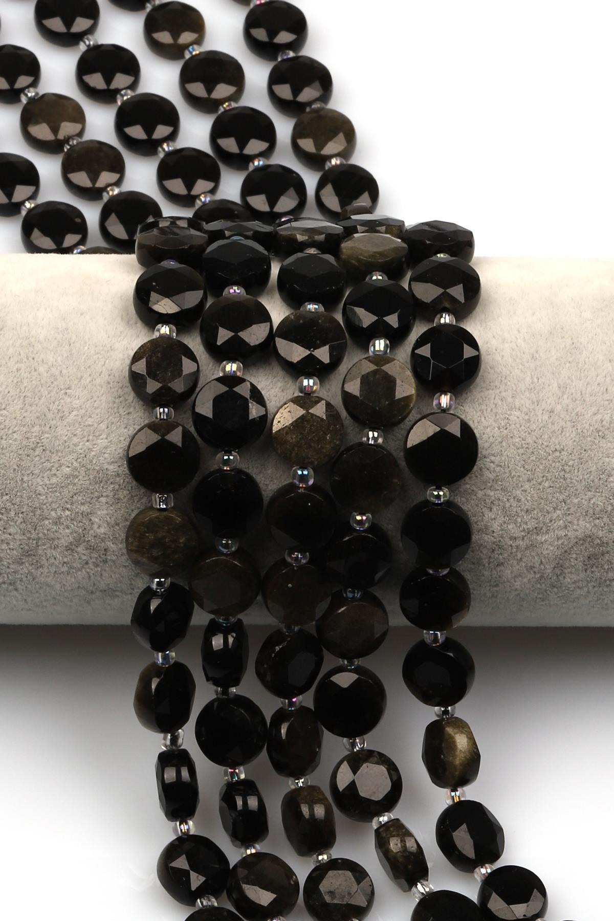 Golden Obsidyen Doğal Taş Dizi 5 x 10 mm Yassı Kesim