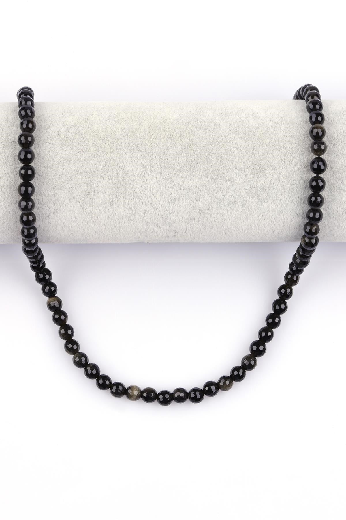Golden Obsidyen Doğal Taş Dizi 6 mm Fasetli Küre Kesim