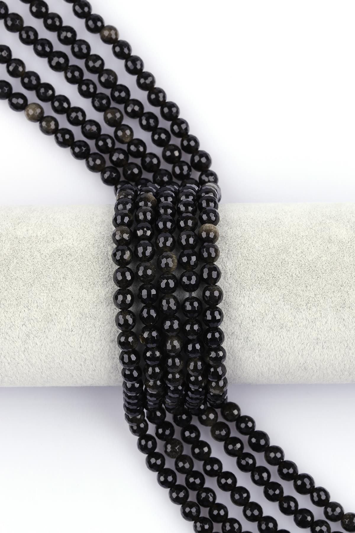 Golden Obsidyen Doğal Taş Dizi 6 mm Fasetli Küre Kesim