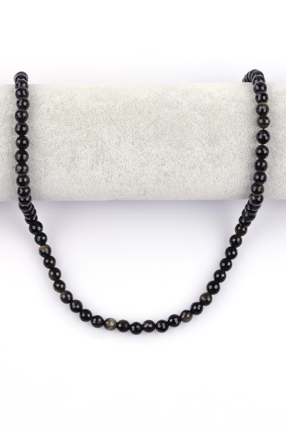 Golden Obsidyen Doğal Taş Dizi 6 mm Fasetli Küre Kesim