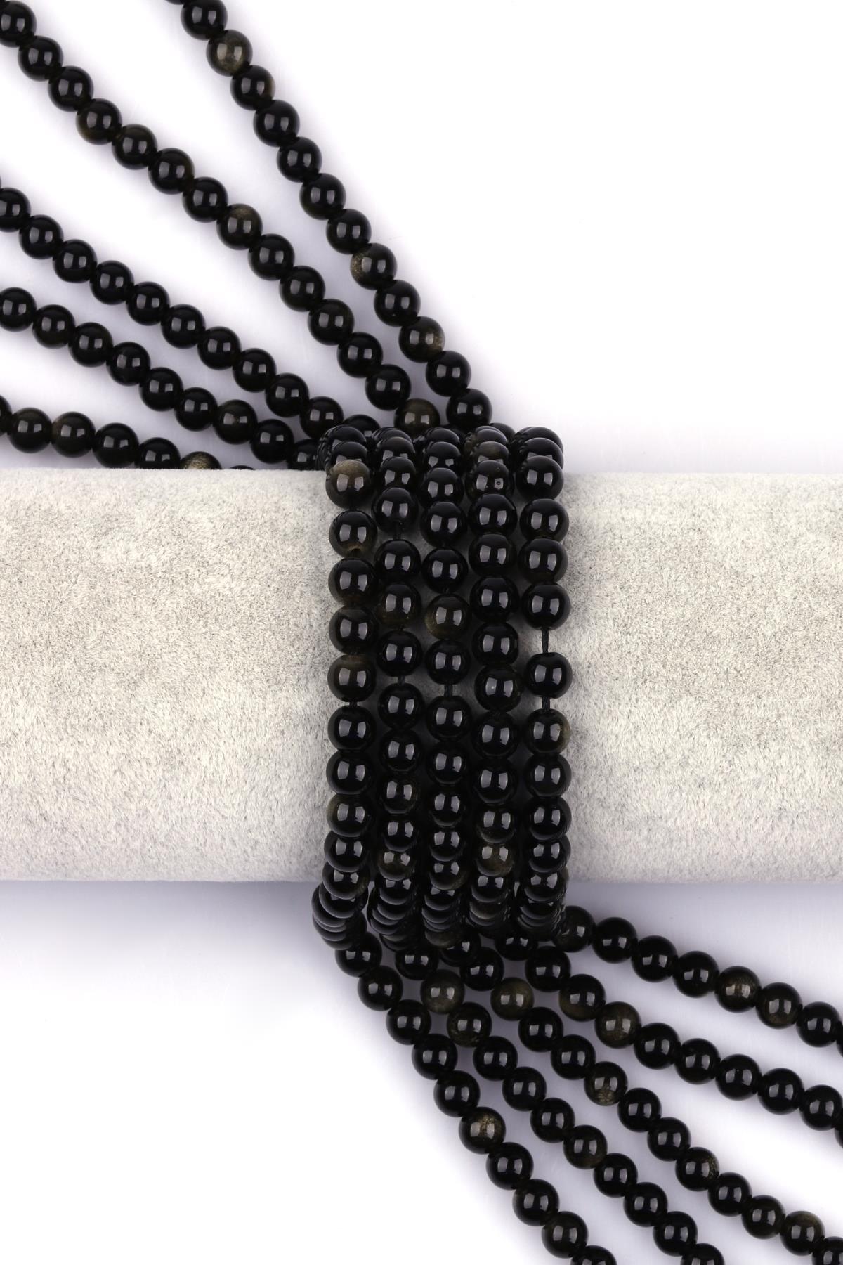 Golden Obsidyen Doğal Taş Dizi 6 mm Küre Kesim