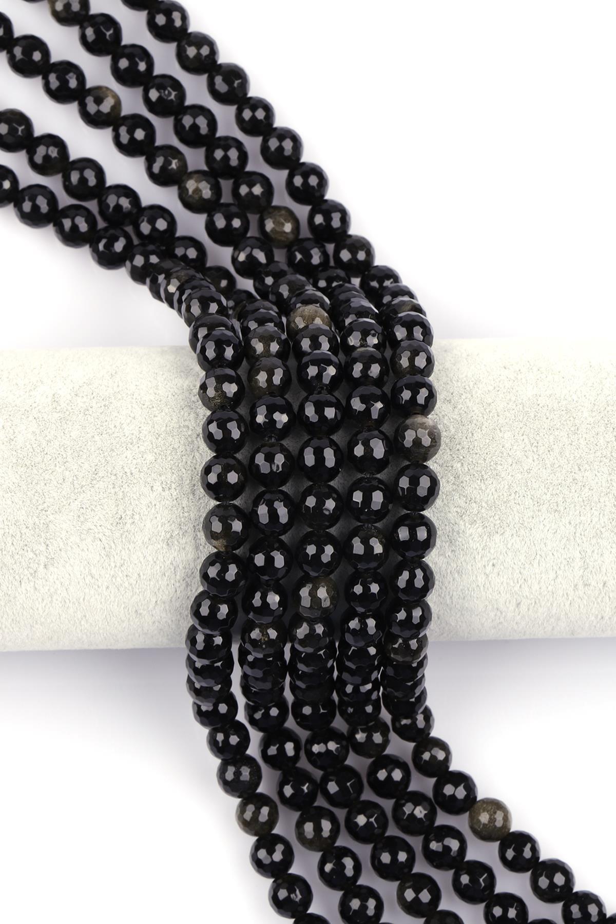 Golden Obsidyen Doğal Taş Dizi 8 mm Fasetli Küre Kesim 