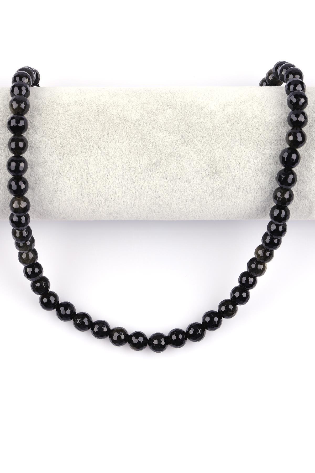 Golden Obsidyen Doğal Taş Dizi 8 mm Fasetli Küre Kesim 