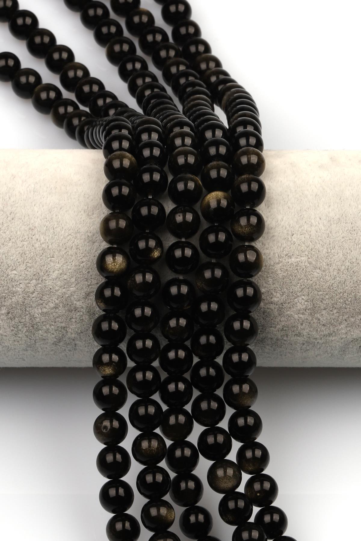 Golden Obsidyen Doğal Taş Dizi 8 mm Küre Kesim