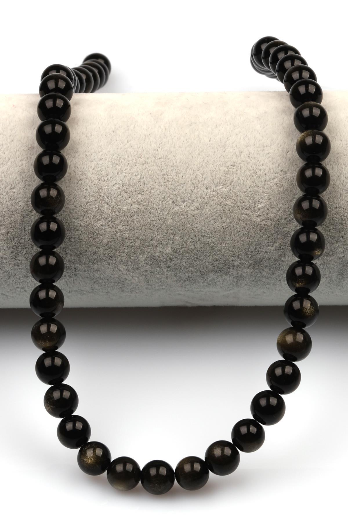 Golden Obsidyen Doğal Taş Dizi 8 mm Küre Kesim