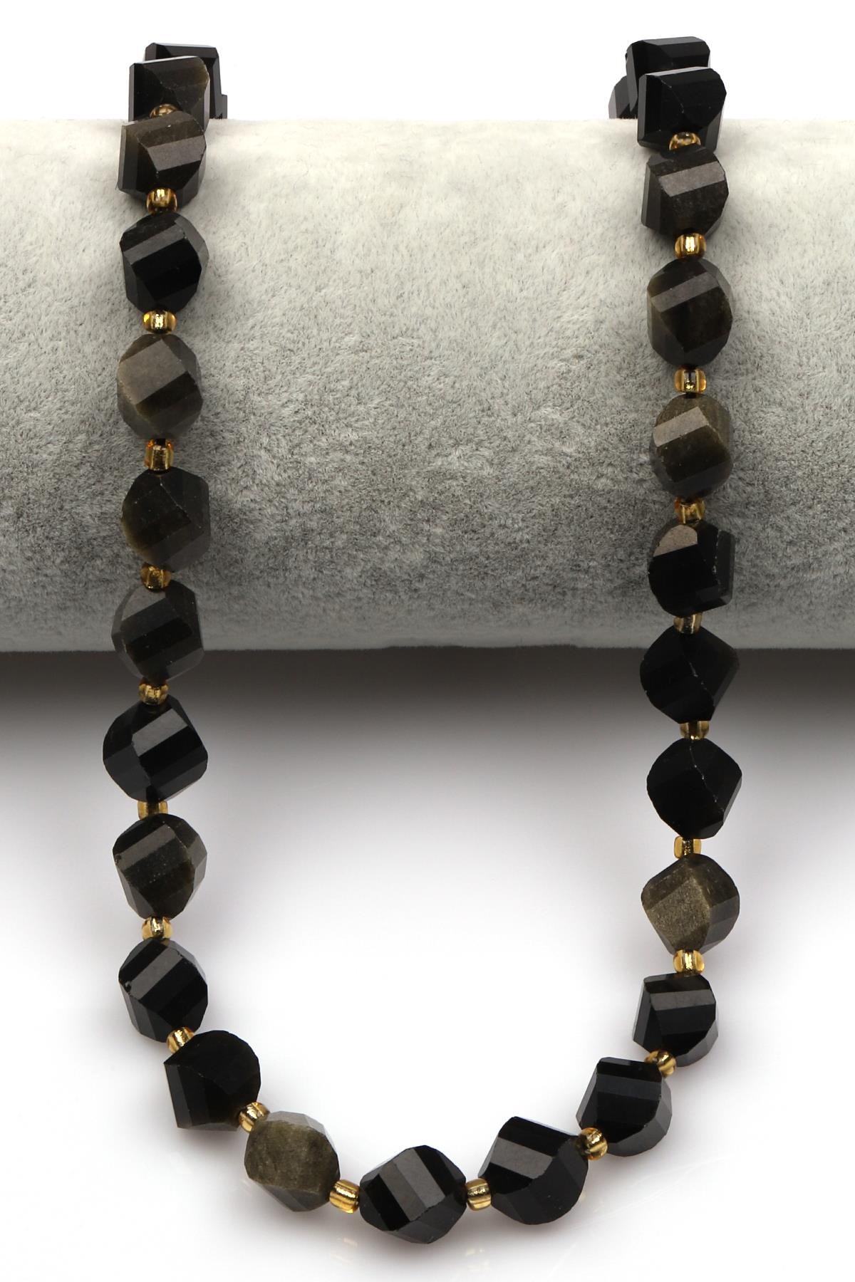 Golden Obsidyen Doğal Taş Dizi 8 x 9 mm Burgu Kesim