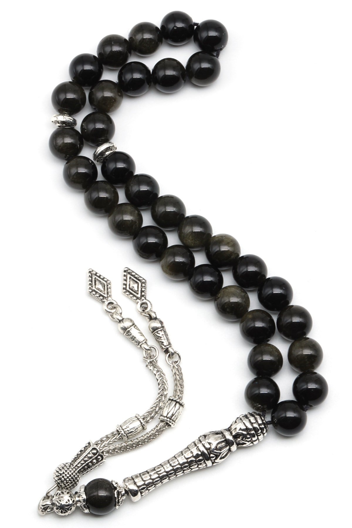 Golden Obsidyen Doğal Taş Tesbih 8 mm Küre Kesim TSB-0571