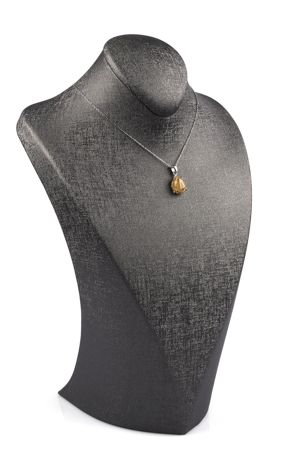 Golden Rutil Kuvars Doğal Taş 925 Ayar Gümüş Kolye