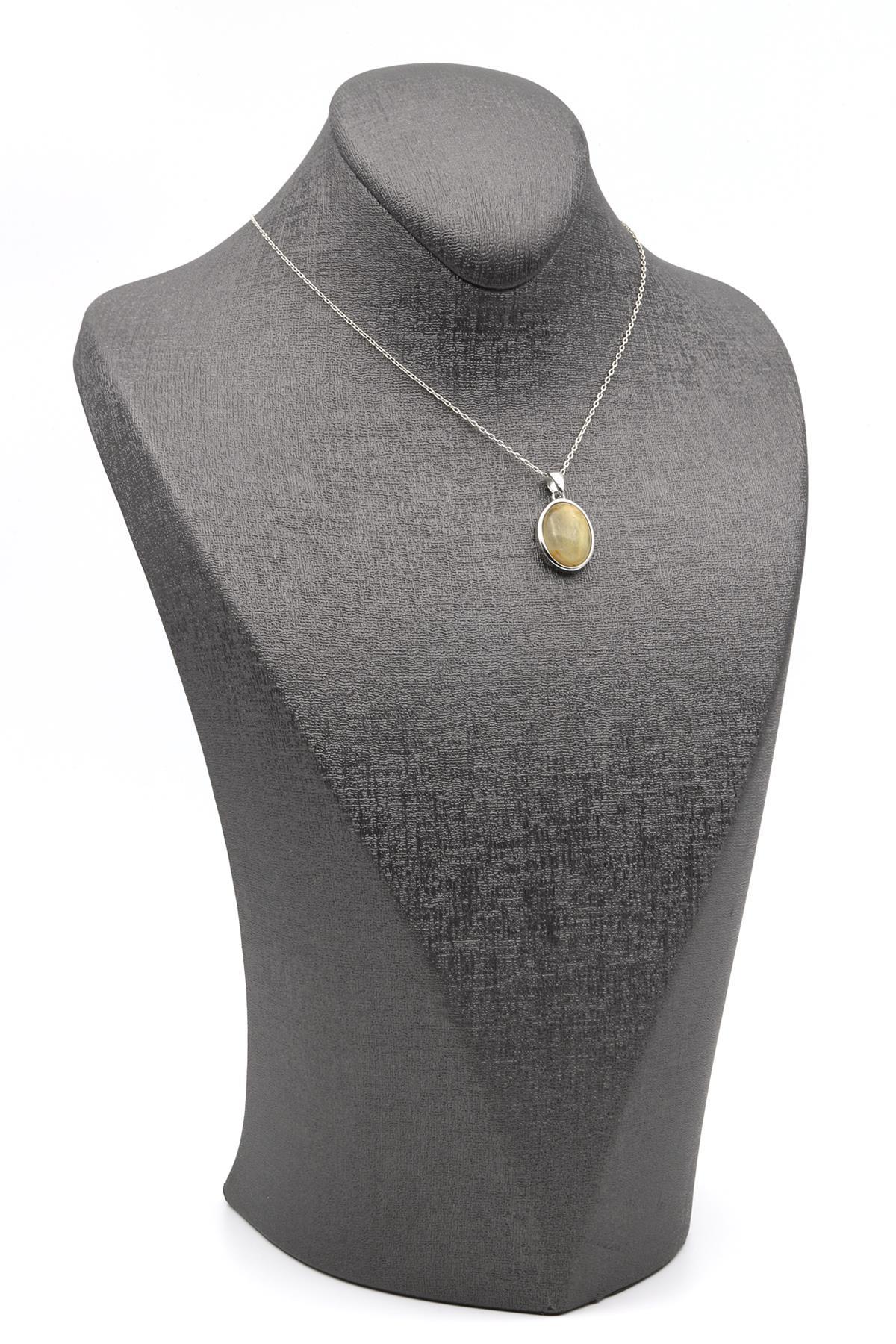 Golden Rutil Kuvars Doğal Taş 925 Ayar Gümüş Kolye