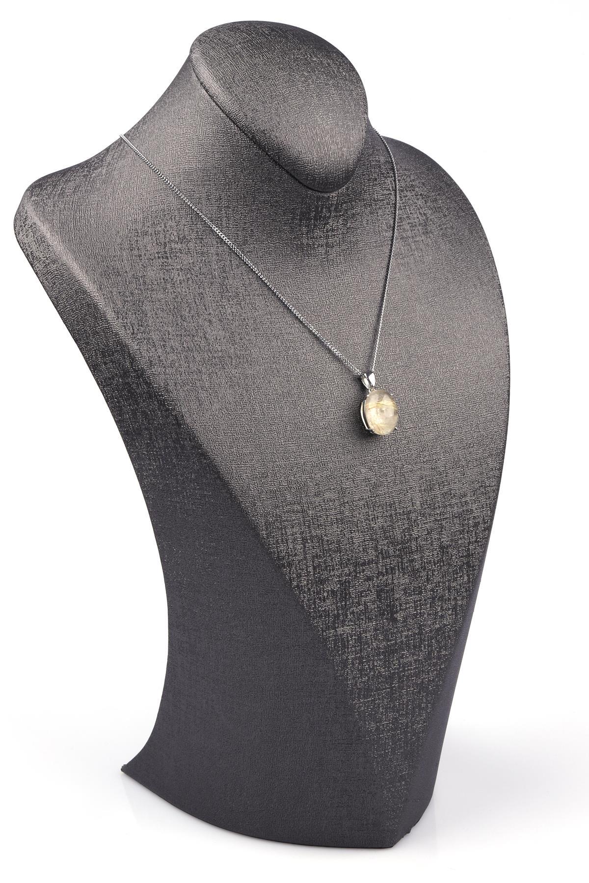 Golden Rutil Kuvars Doğal Taş 925 Ayar Gümüş Kolye