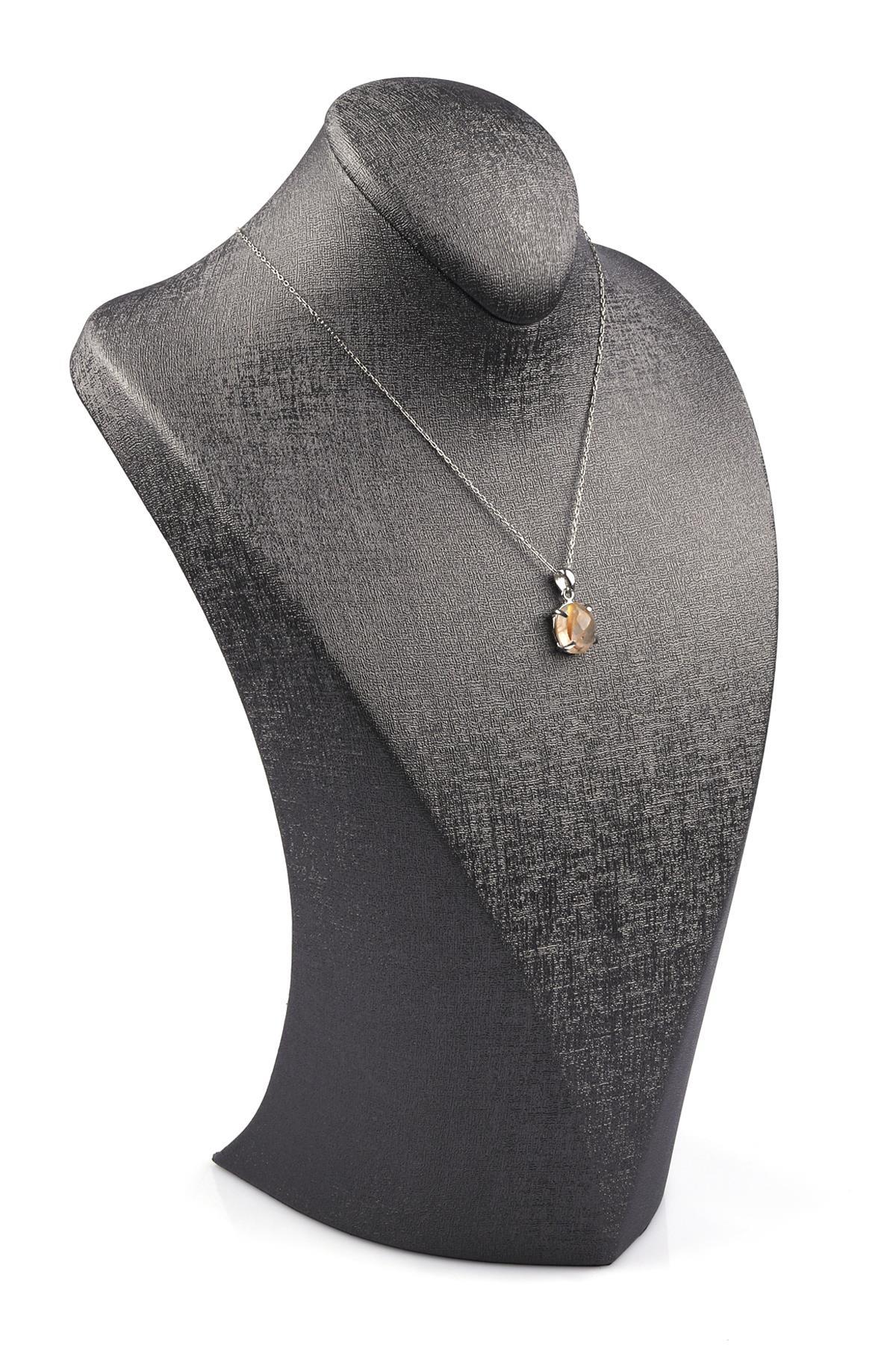 Golden Rutil Kuvars Doğal Taş 925 Ayar Gümüş Kolye