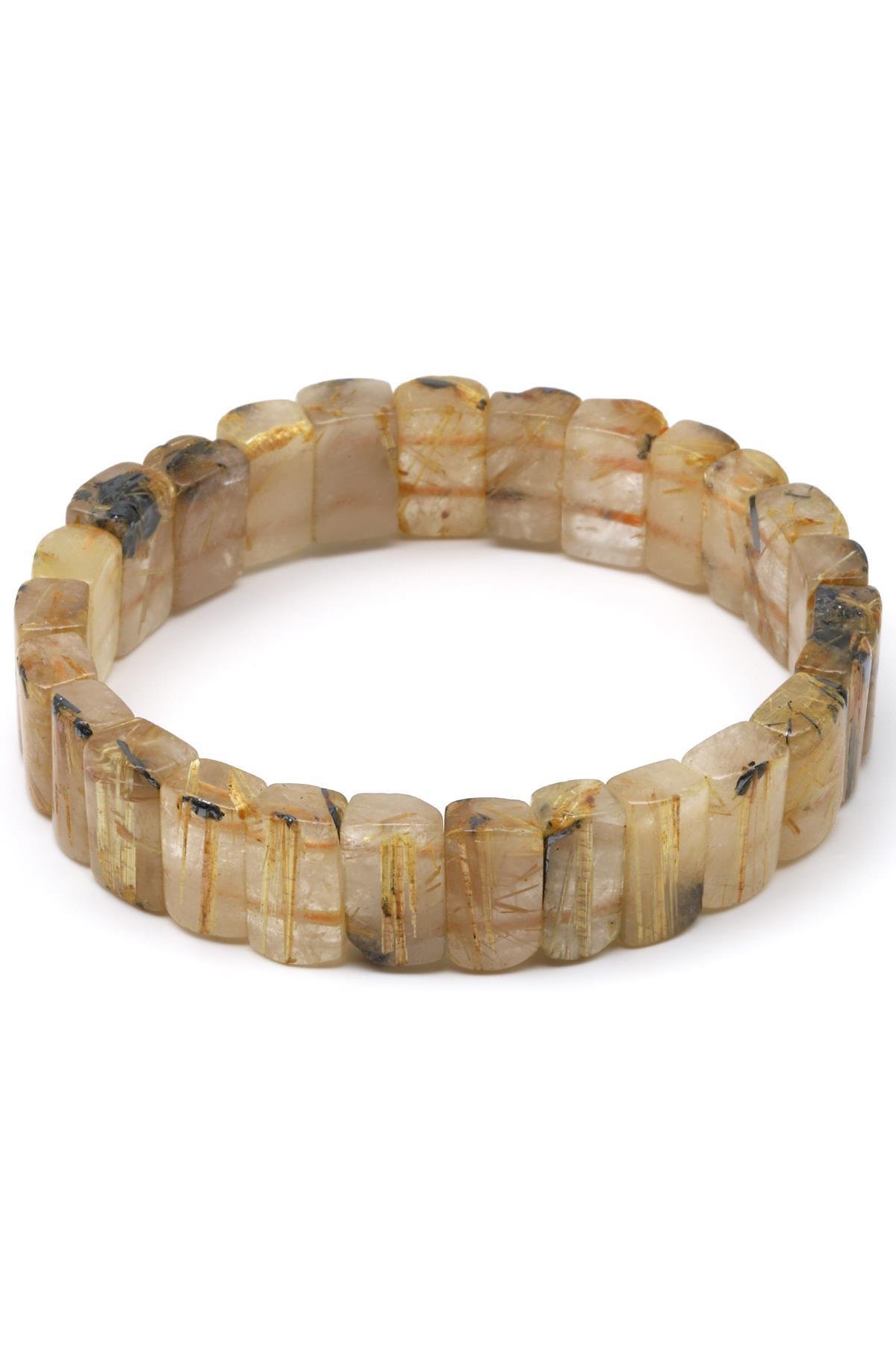 Golden Rutil Kuvars Doğal Taş Bileklik 8 x 13 mm Özel Kesim