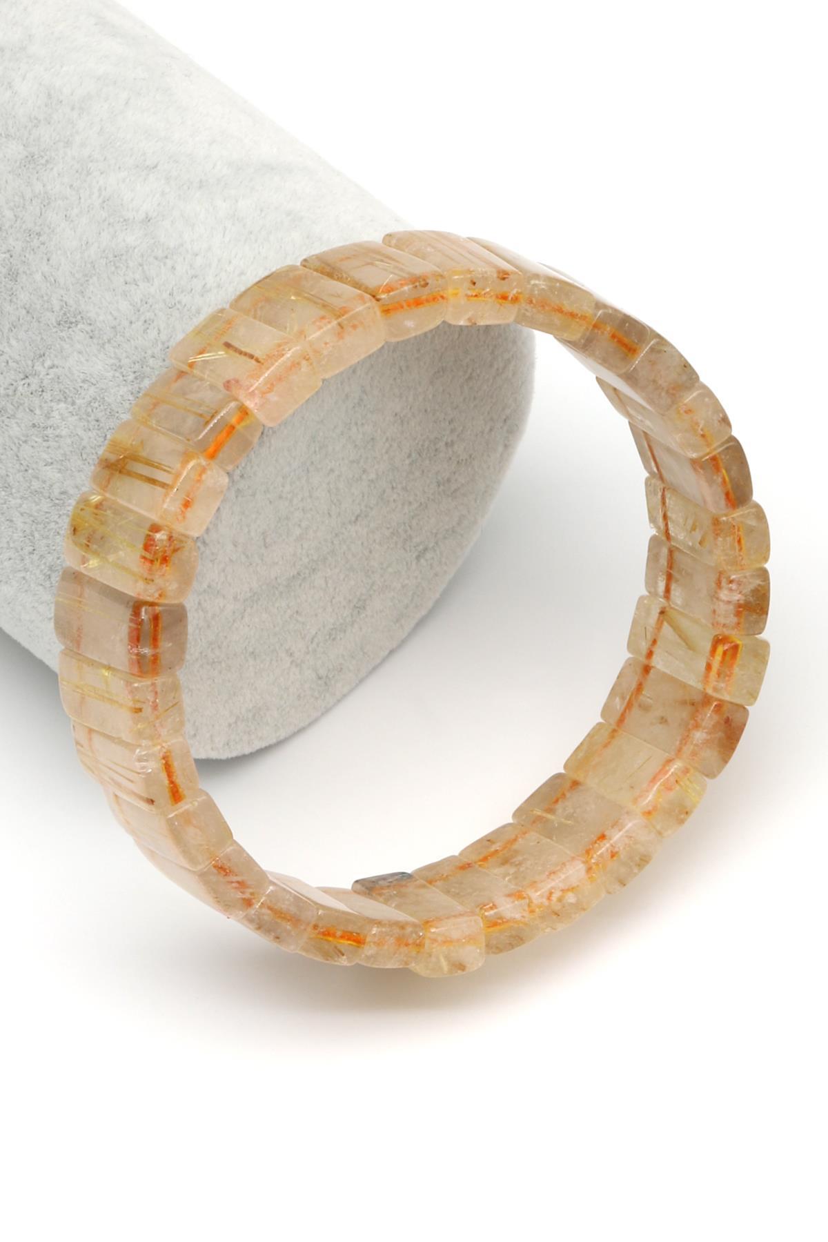 Golden Rutil Kuvars Doğal Taş Bileklik 7 x 15 mm Özel Kesim