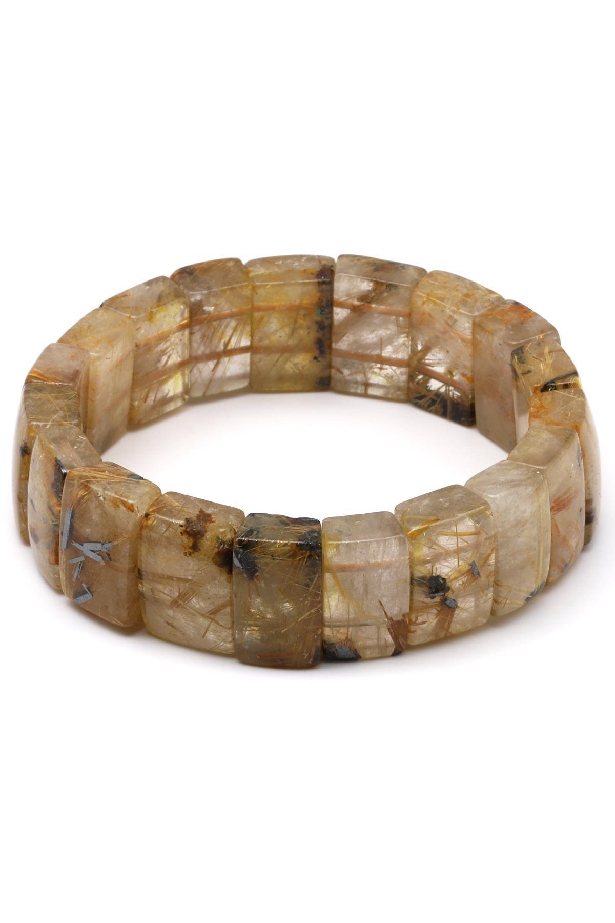 Golden Rutil Kuvars Doğal Taş Bileklik 11 x 17 mm Özel Kesim