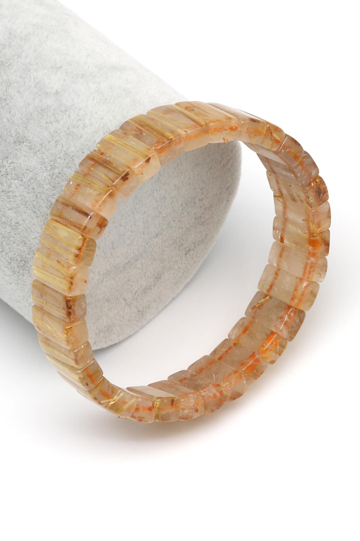 Golden Rutil Kuvars Doğal Taş Bileklik 5 x 11 mm Özel Kesim