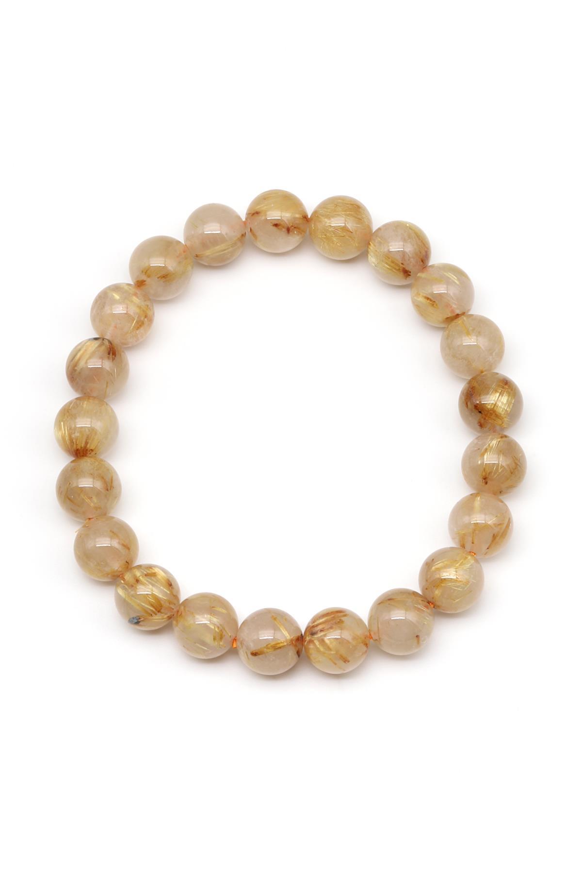 Golden Rutil Kuvars Doğal Taş Bileklik 9 mm Küre Kesim